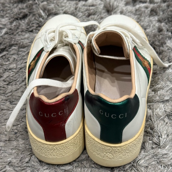 Gucci White Leather Web Bee Embroidered Platform Ace Sneakers - Picture 5 of 13